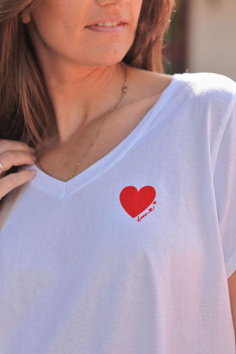 Red “Love” Slouchy V-Neck Tee
