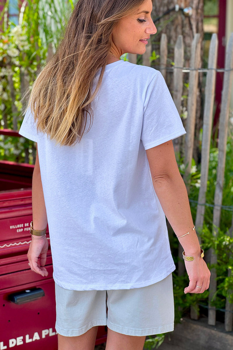 White “Les Copines C’est La Vie!” French V-Neck Tee