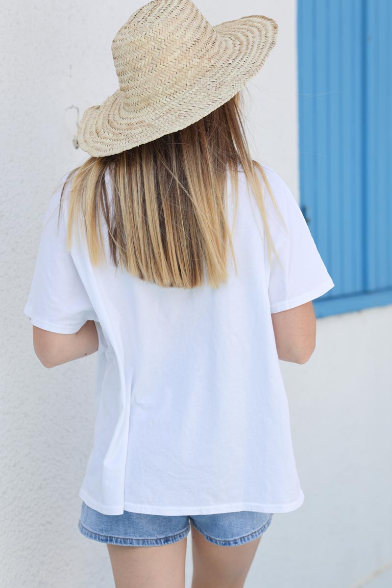 Tshirt blanc en coton baskets bleues têtes mexicaines et strass