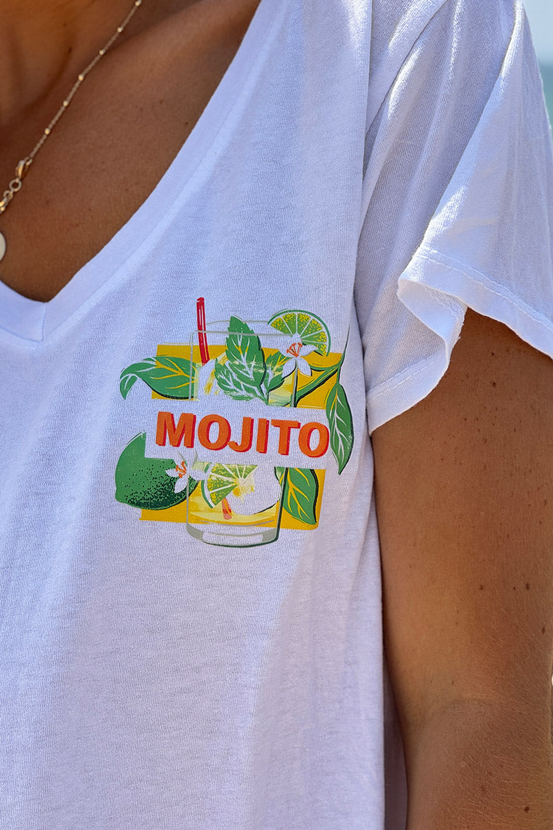 White “Mojito” Cocktail V-Neck Tee
