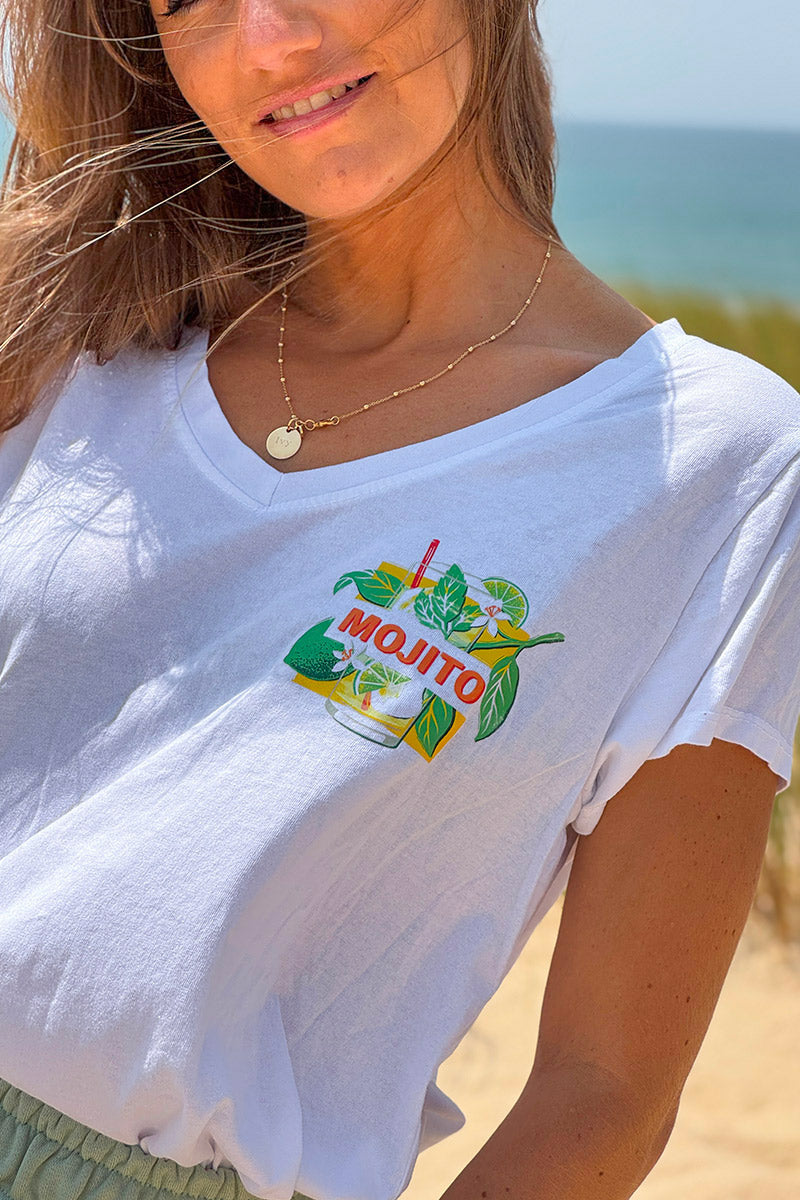 White “Mojito” Cocktail V-Neck Tee