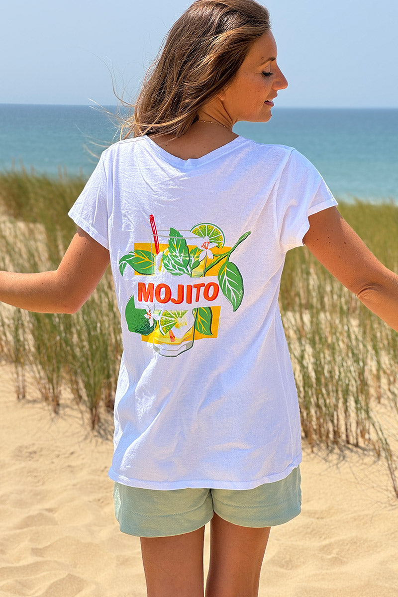 White “Mojito” Cocktail V-Neck Tee