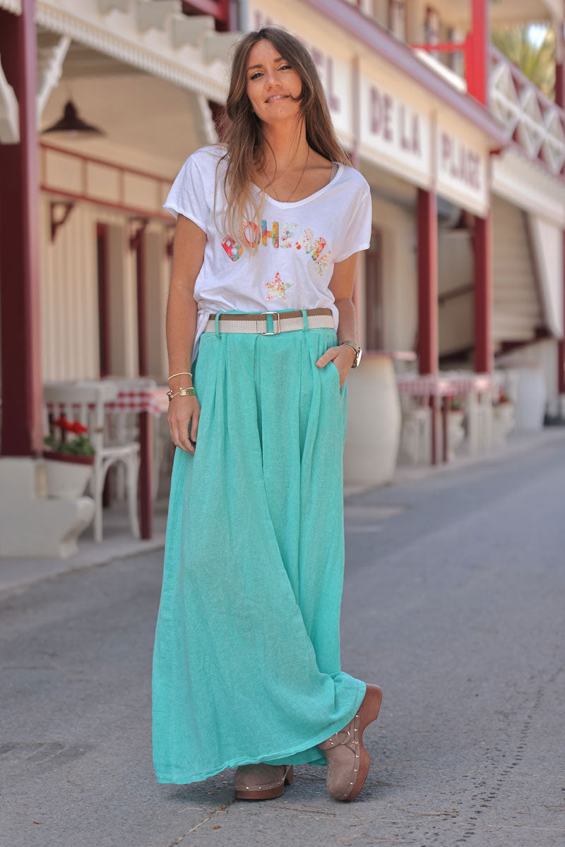 White Boho Heart Stretch V-Neck Tee