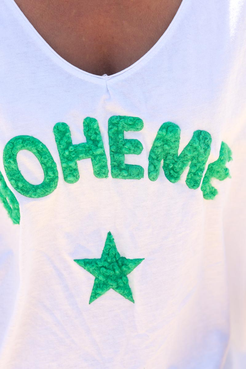 Tshirt blanc loose Boheme bouclettes vert g201 (1)