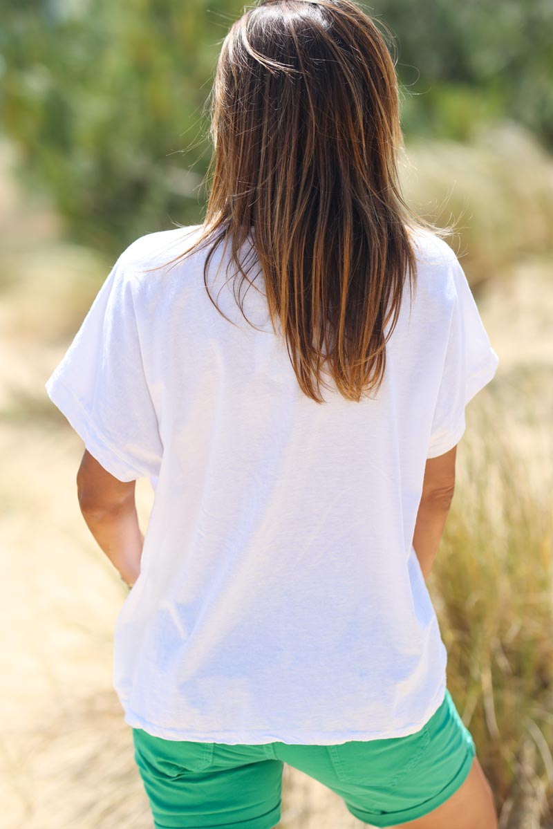Tshirt blanc loose Boheme bouclettes vert g201 (1)