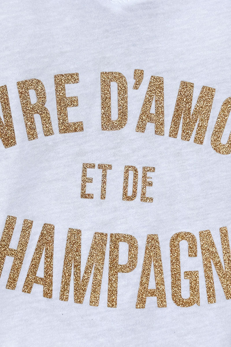White “Vivre D’Amour et de Champagne” V-Neck Tee