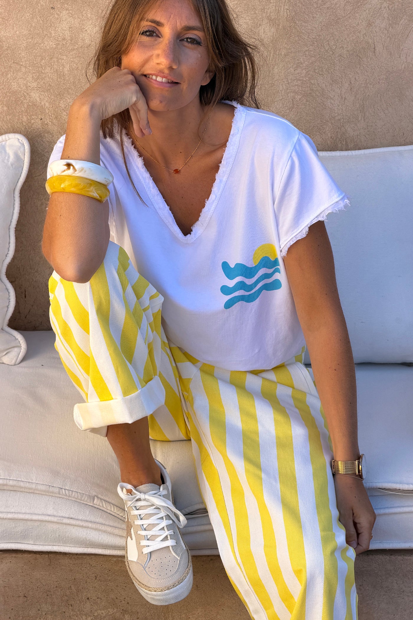 White “Cote d’Azur” Beachy Tee