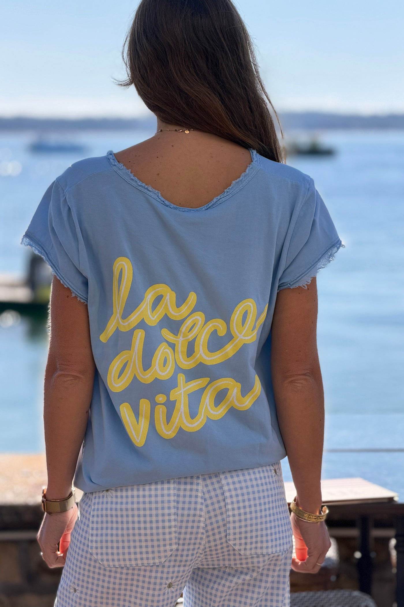 Tshirt bleu Dolce Vita finitions franges