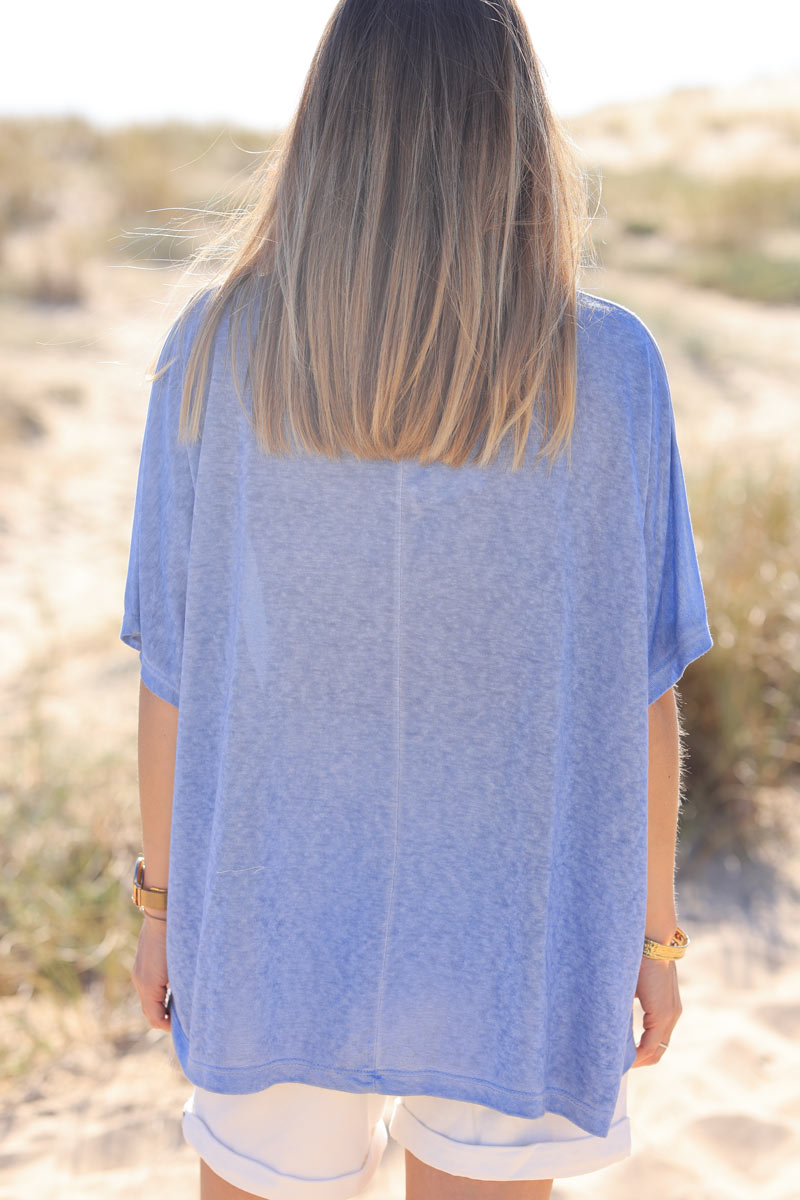 Blue relaxed fit batwing super soft t-shirt