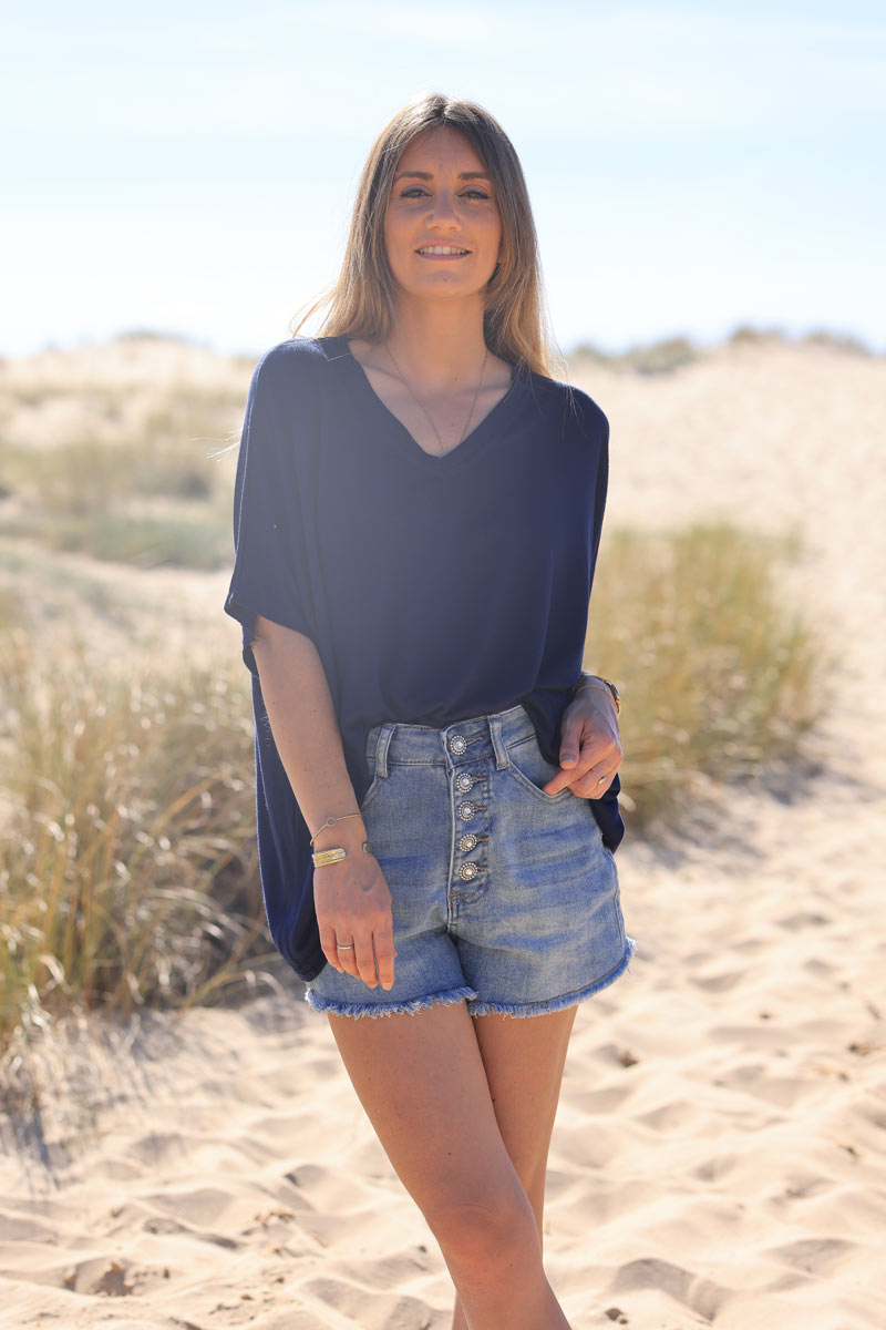 Navy blue relaxed fit batwing super soft t-shirt