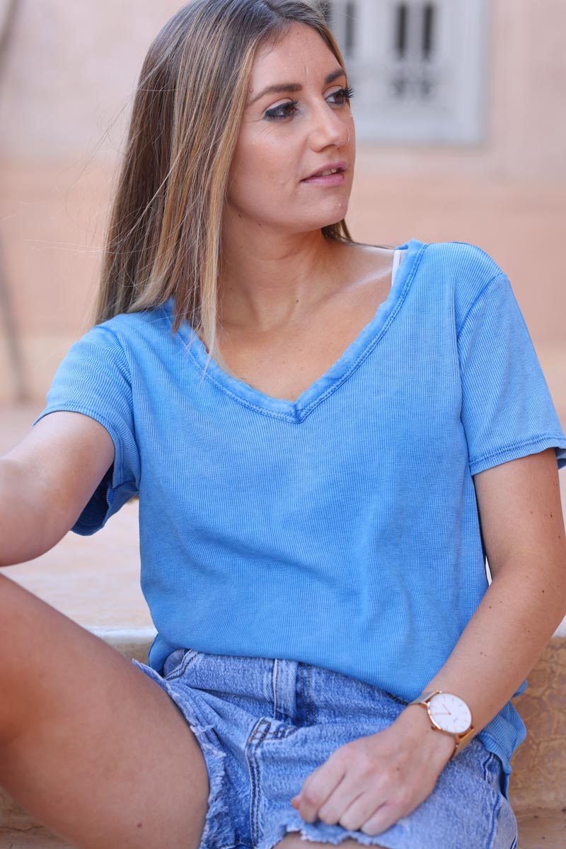 Tshirt bleu roi delave coton stretch cotele ILY to the moon and back h050 (1)