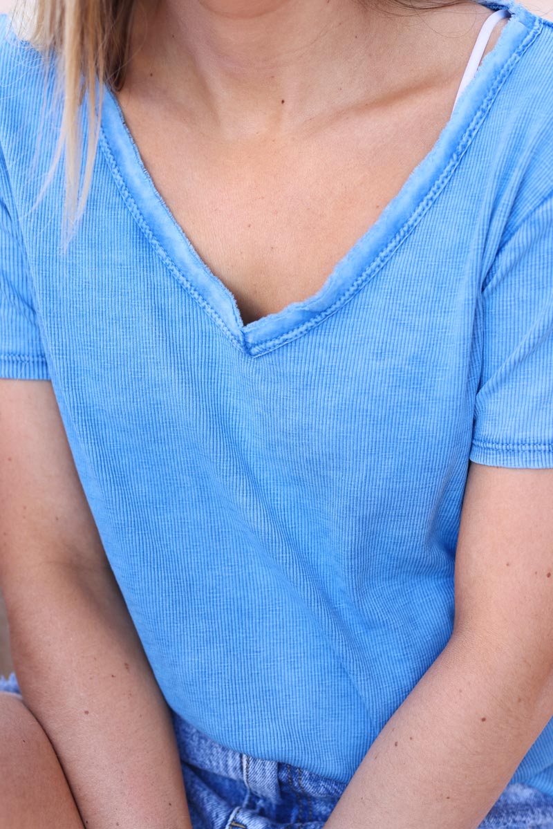 Tshirt bleu roi delave coton stretch cotele ILY to the moon and back h050 (1)
