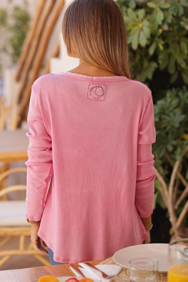 T-shirt côtelé fuchsia stretch à manches longues ILY to the moon and back