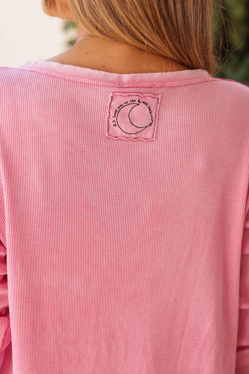 Fuchsia ribbed long sleeve t-shirt 'ILY to the moon and back'