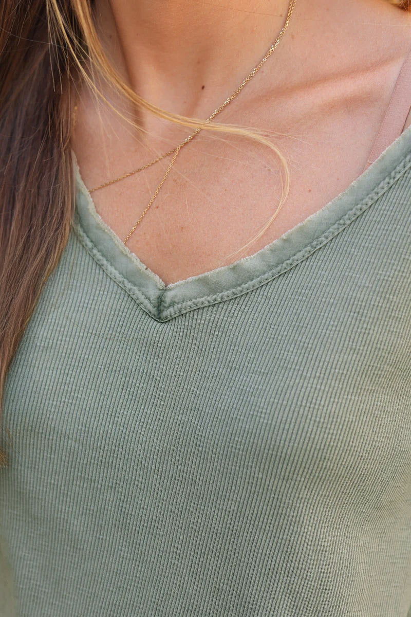 T-shirt côtelé kaki stretch a manches longues ILY to the moon and back