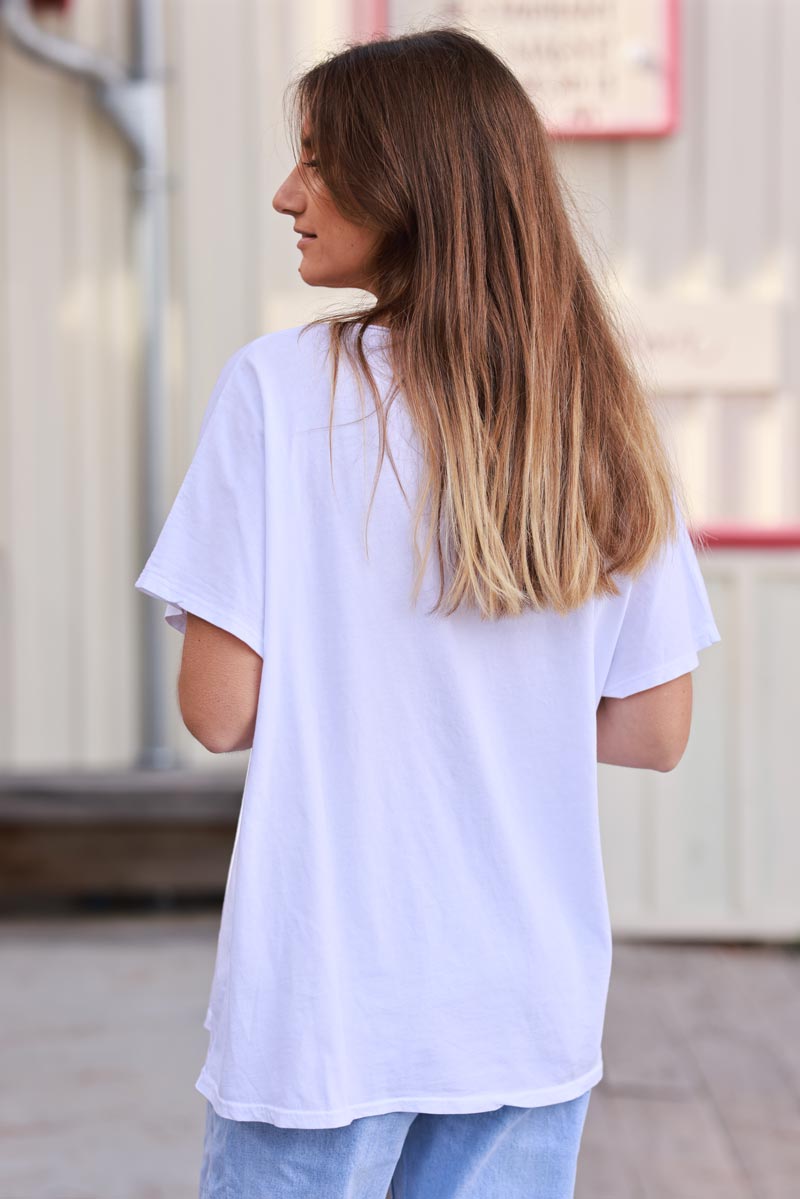 White Blue “Vacation Girlfriends” V-Neck Tee