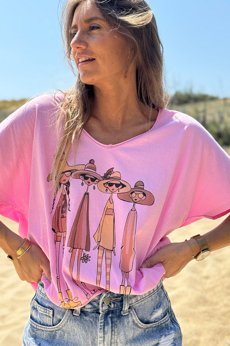 Pink “Vacation Girlfriends” V-Neck Tshirt