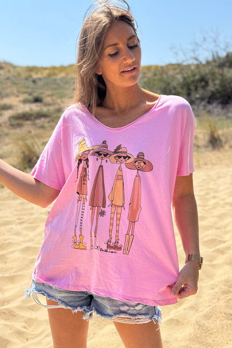 Pink “Vacation Girlfriends” V-Neck Tshirt