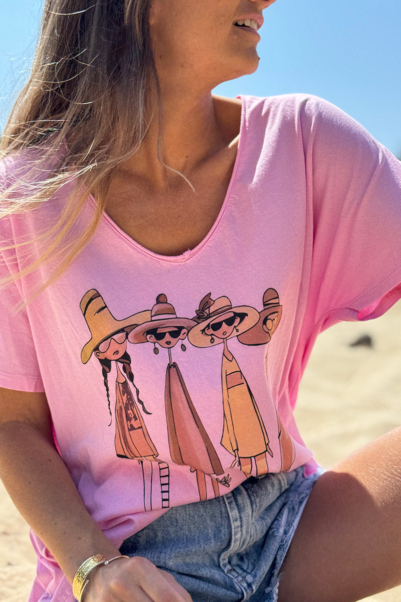 Pink “Vacation Girlfriends” V-Neck Tshirt