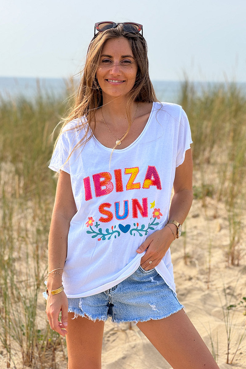 White Ibiza Sun V-Neck Tee