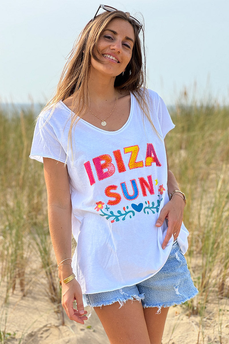 White Ibiza Sun V-Neck Tee
