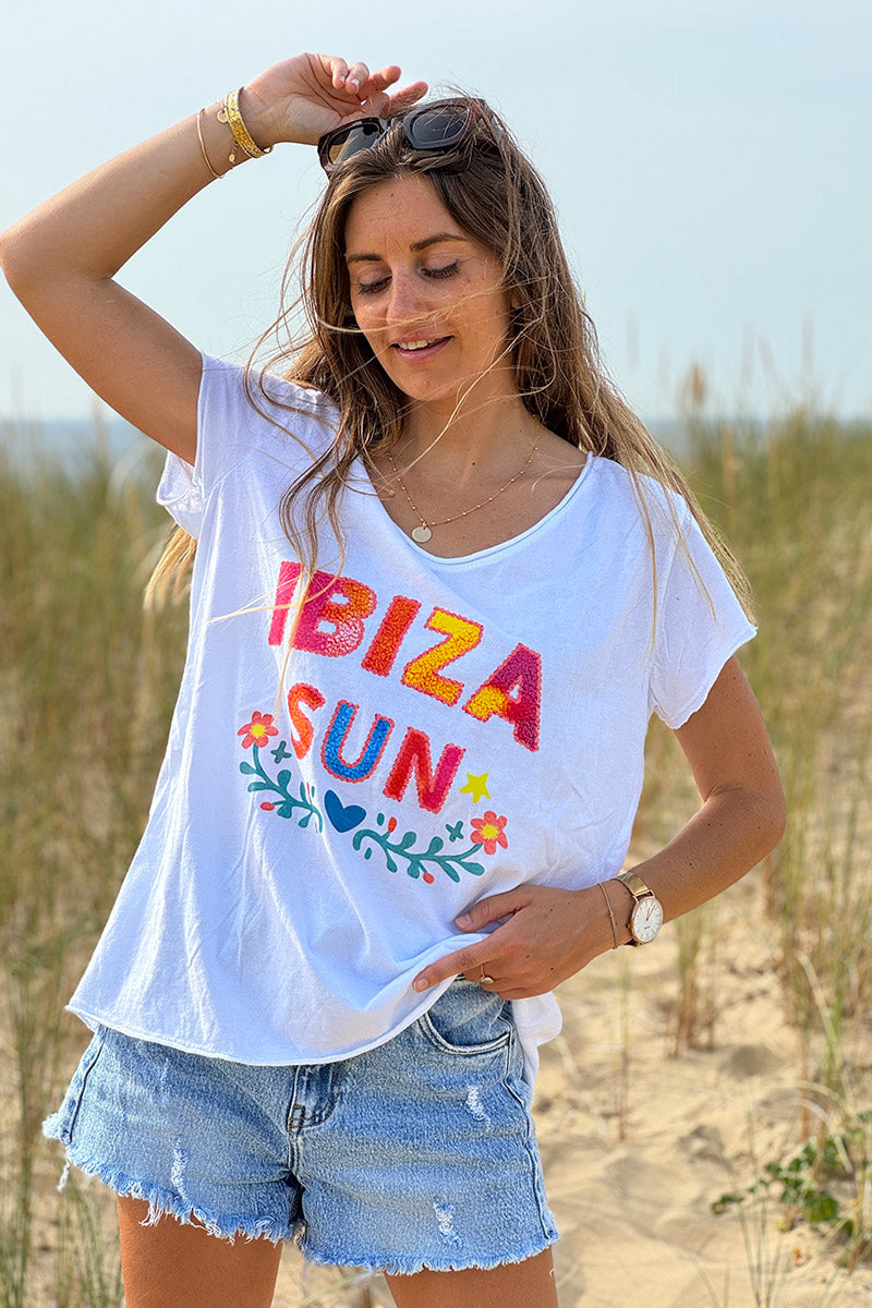 White Ibiza Sun V-Neck Tee