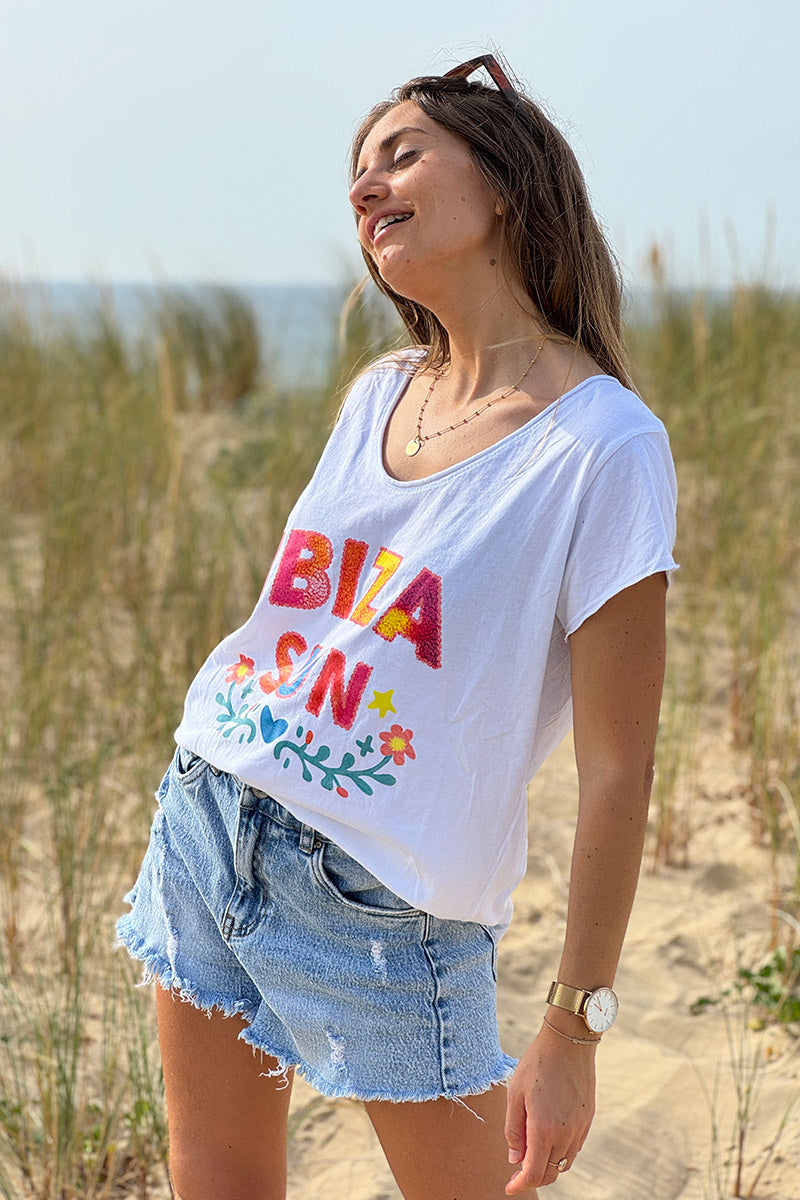 White Ibiza Sun V-Neck Tee