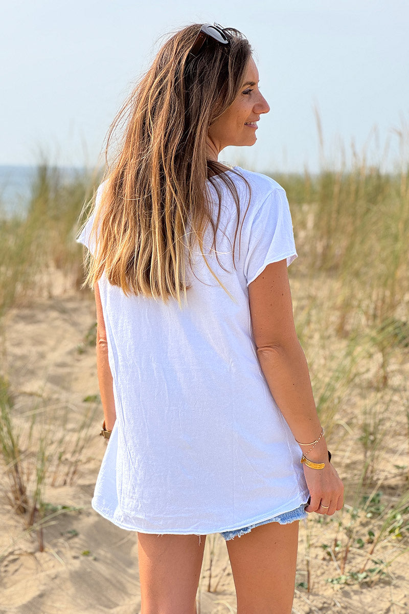 White Ibiza Sun V-Neck Tee
