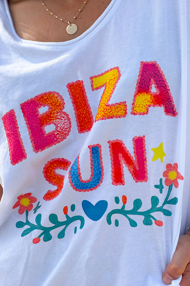 White Ibiza Sun V-Neck Tee