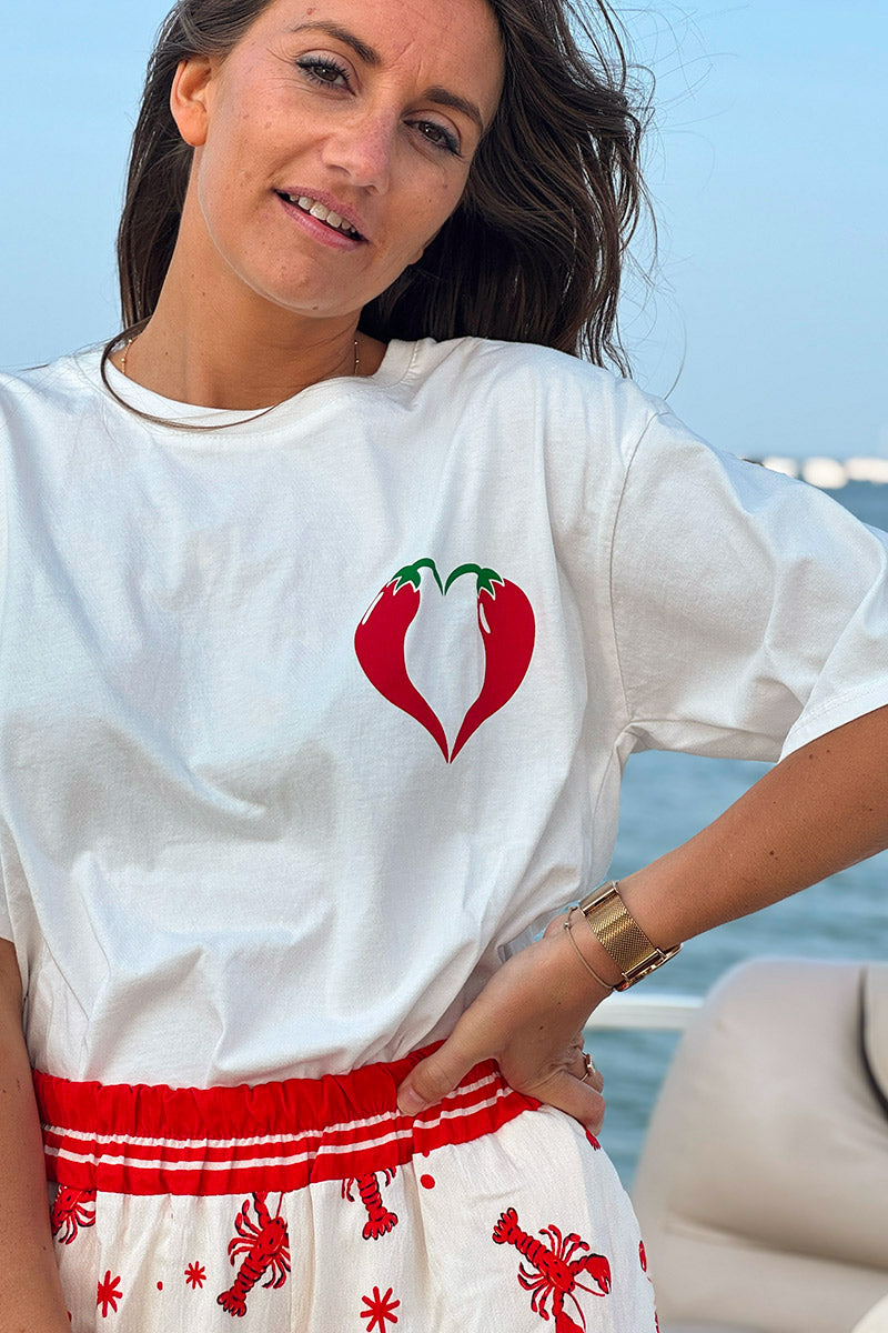 White “Spicy Love” Hot Pepper Heart Tshirt
