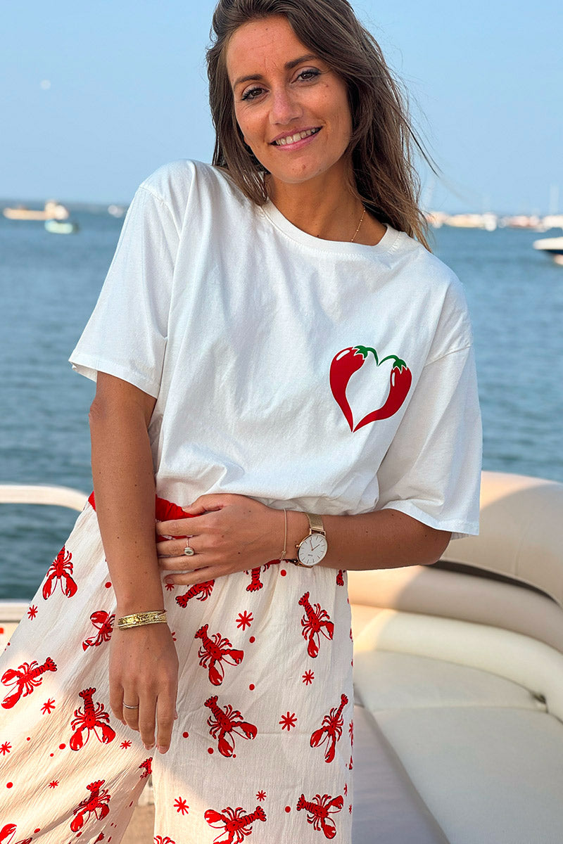 White “Spicy Love” Hot Pepper Heart Tshirt