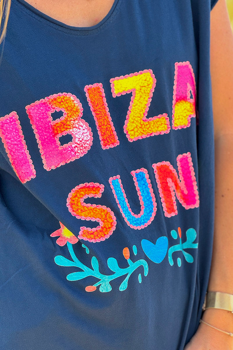 Navy Blue Ibiza Sun V-Neck Tee