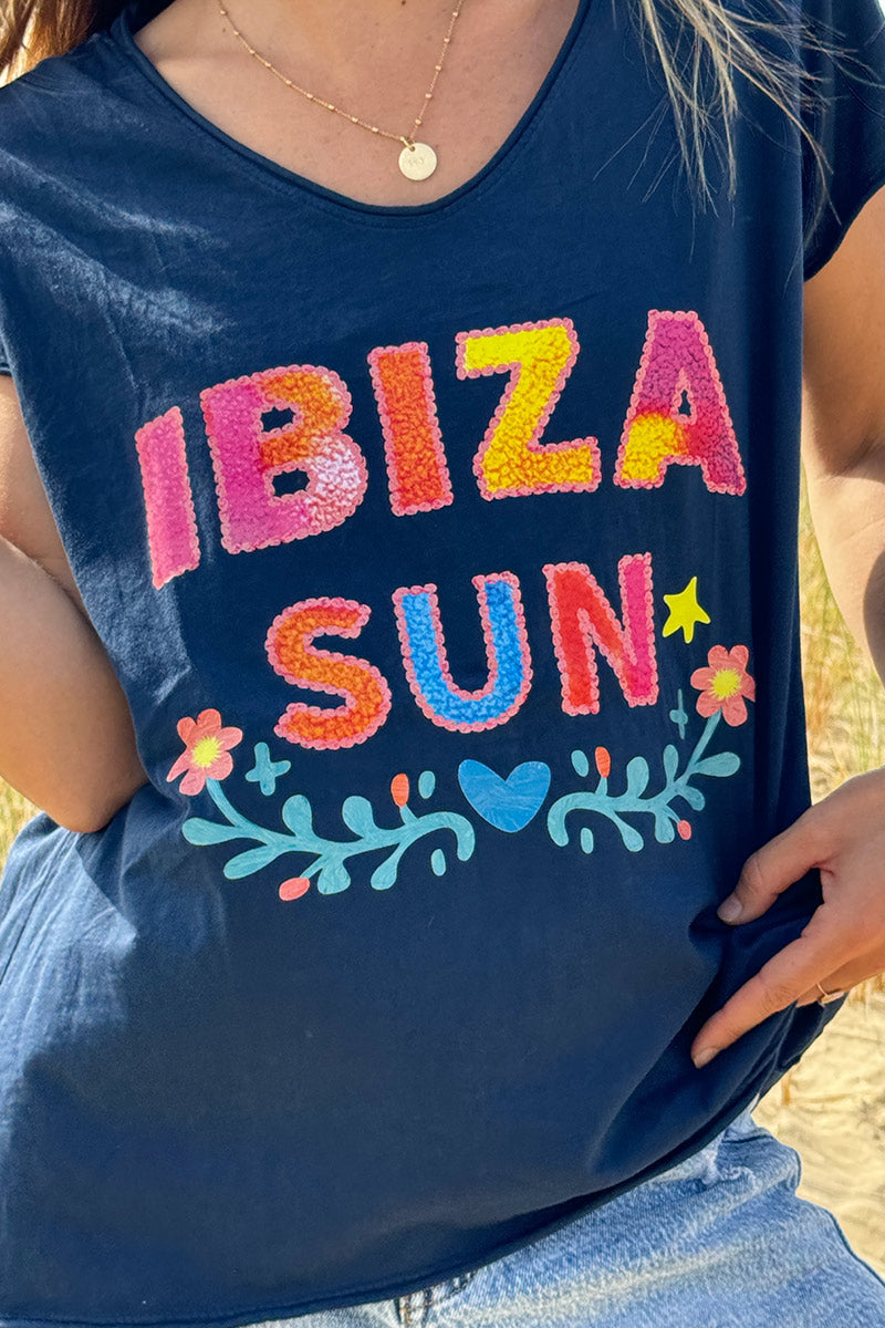 Navy Blue Ibiza Sun V-Neck Tee