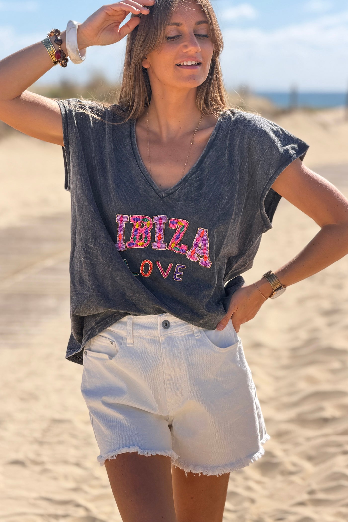 Heather Gray “Ibiza Love” Beaded Vintage Tee