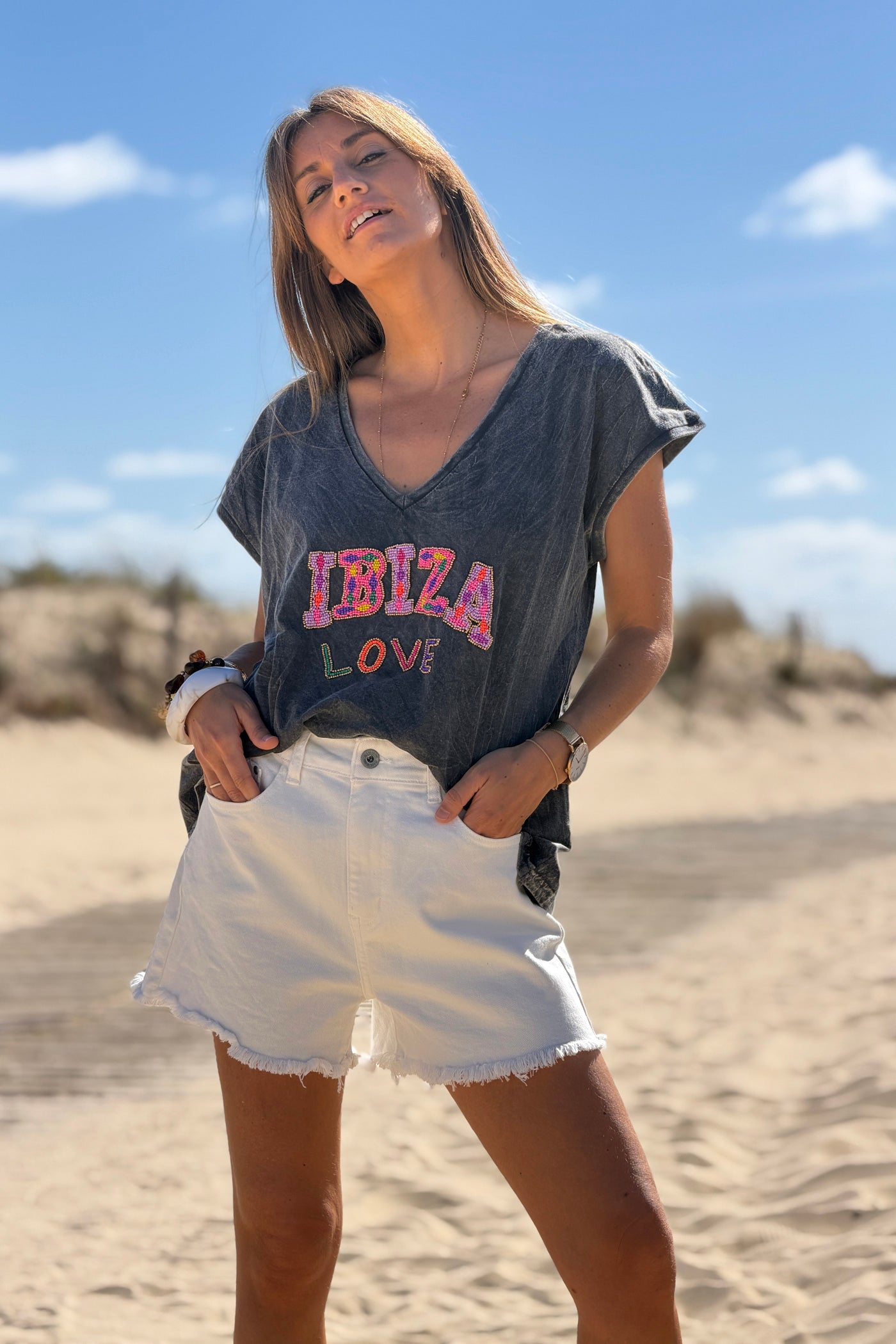 Heather Gray “Ibiza Love” Beaded Vintage Tee