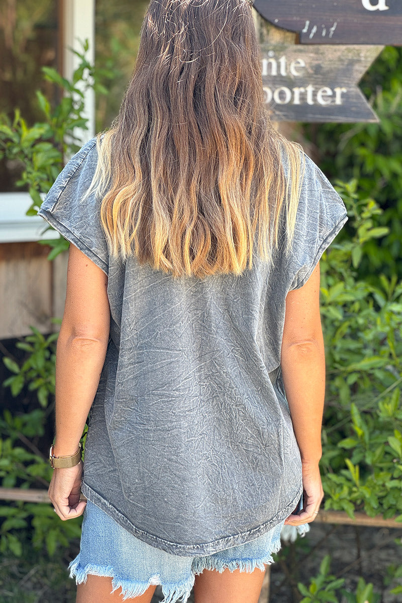 Washed Gray “Amore Mio” Slouchy V-Neck Tee