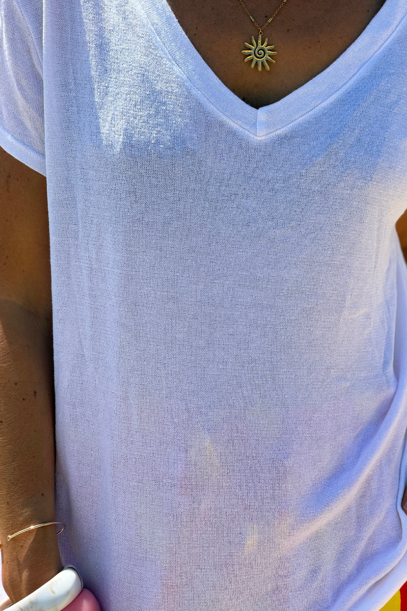 Tshirt en lin mélangé blanc souple chiné col v