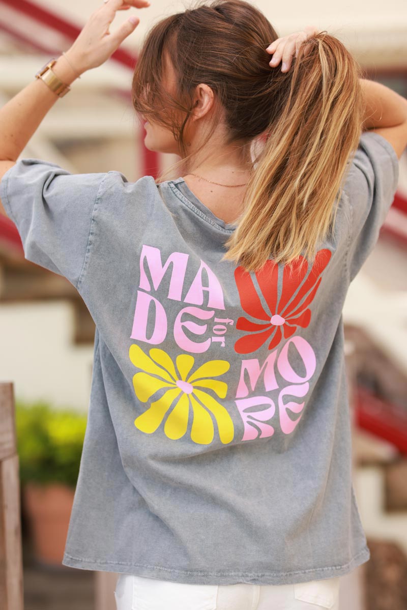T-shirt gris délavé en coton Made for more fleurs sixties