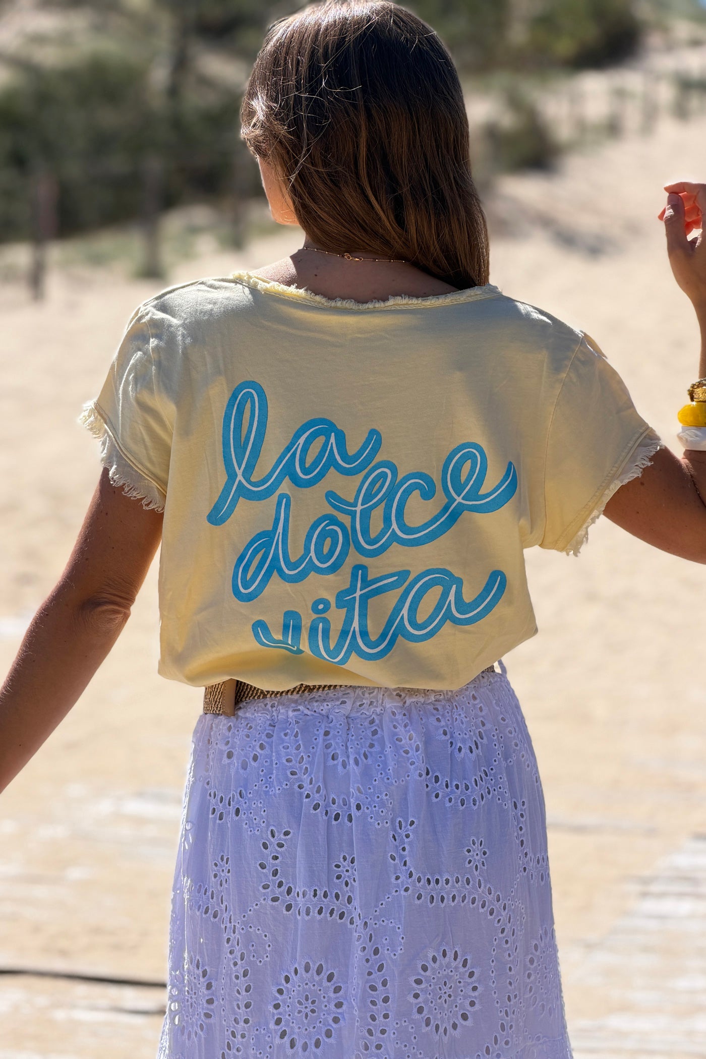 Tshirt jaune Dolce Vita finitions franges