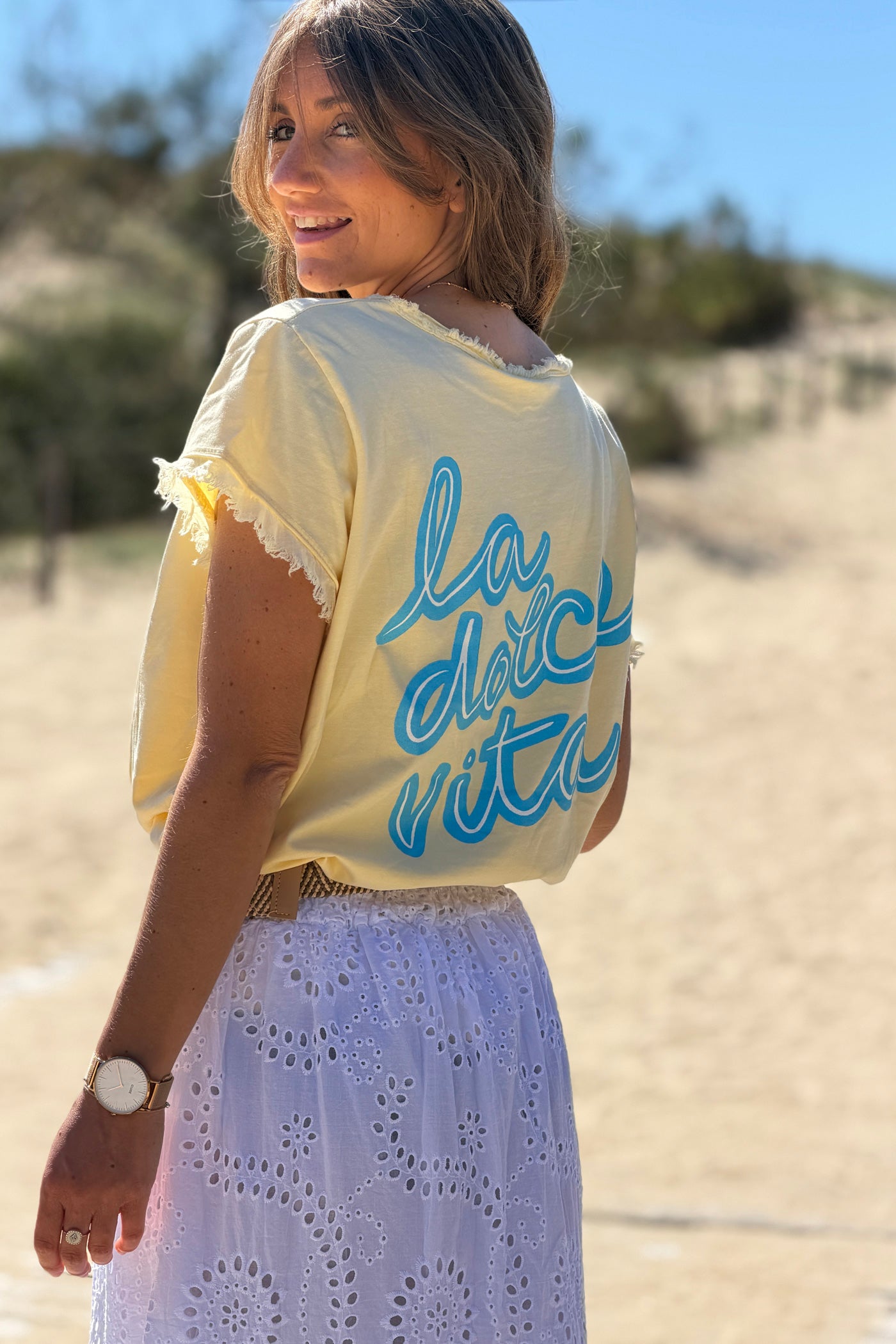 Tshirt jaune Dolce Vita finitions franges