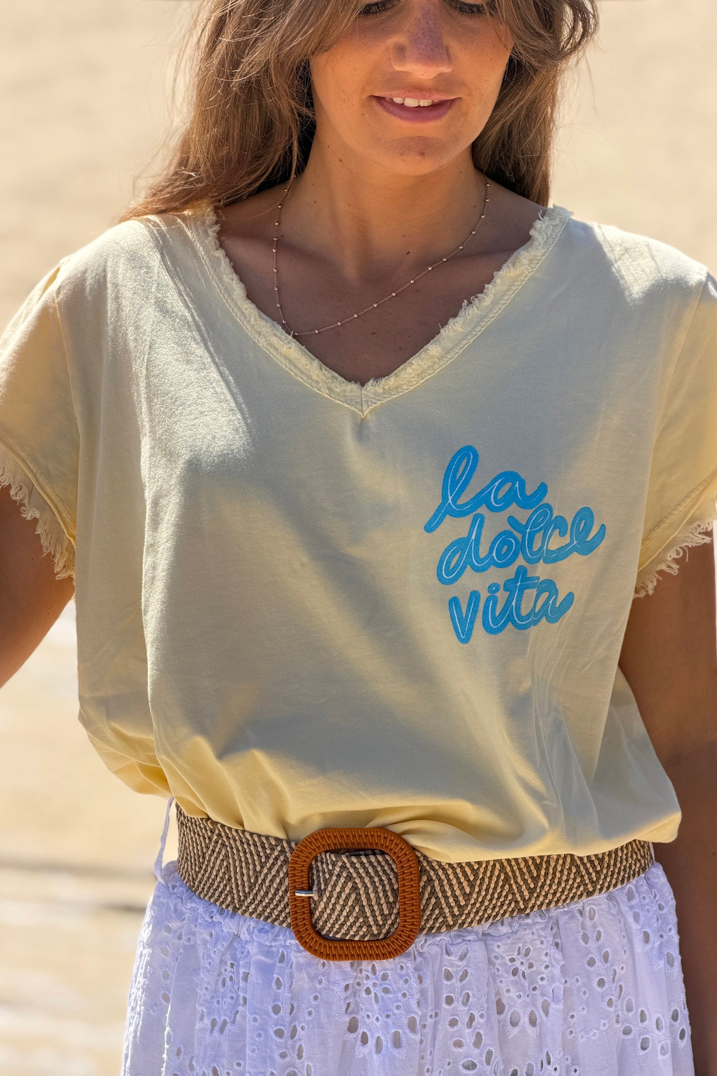 Tshirt jaune Dolce Vita finitions franges