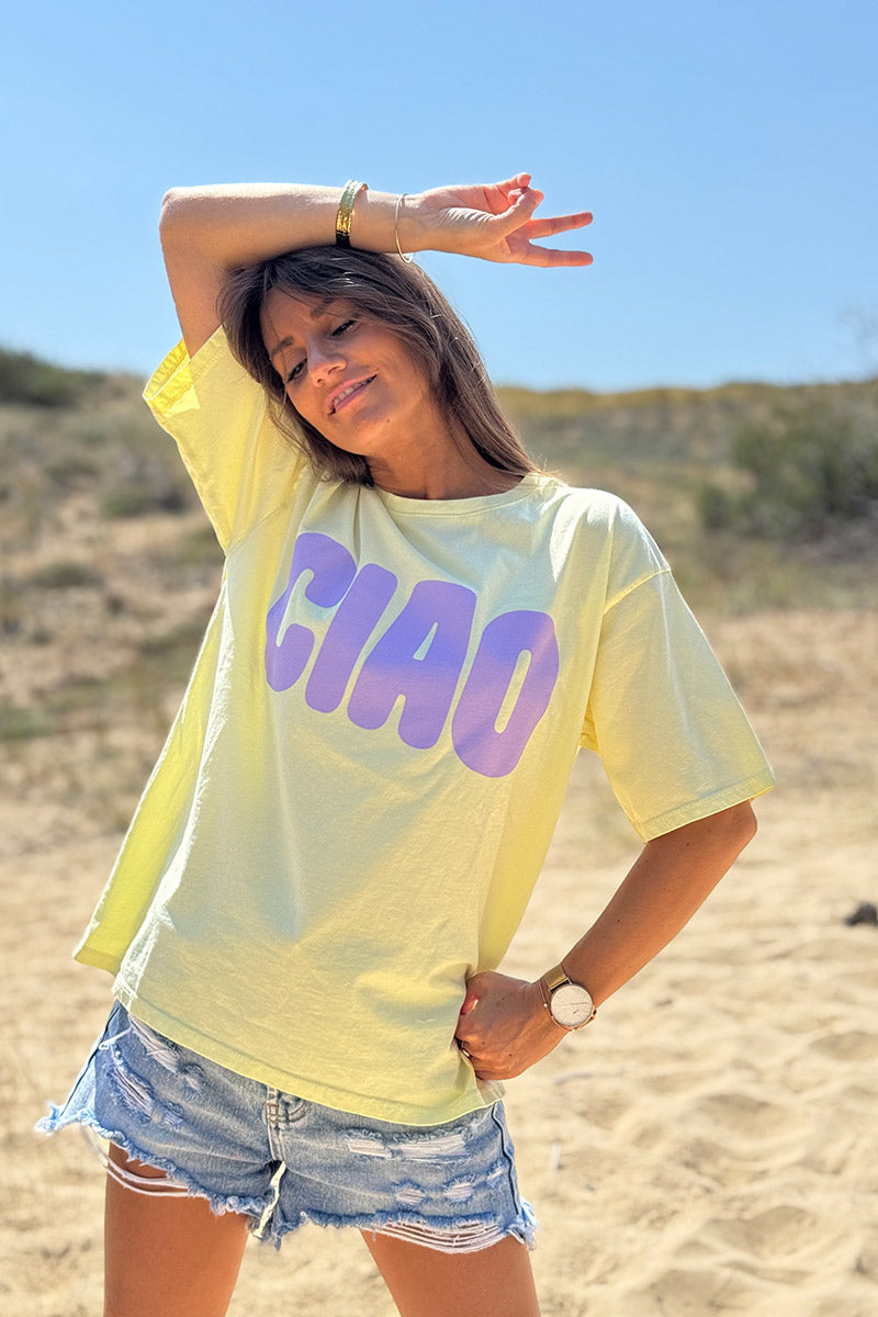 Camiseta de cuello redondo CIAO en color malva descolorido amarillo pálido