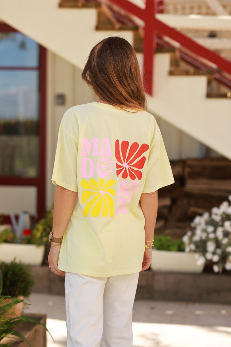 T-shirt jaune pâle en coton Made for more fleurs sixties