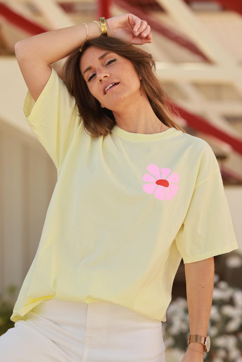Pastel Yellow Hibiscus Surf Style Tee