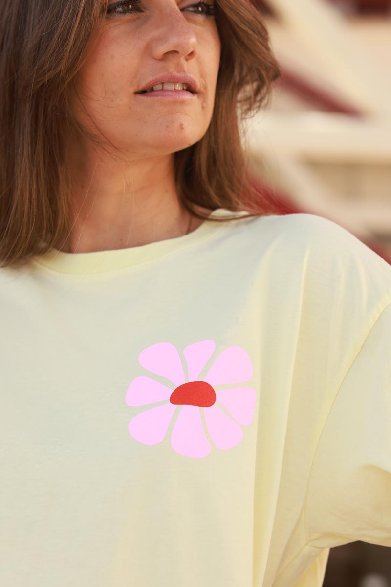 Pastel Yellow Hibiscus Surf Style Tee