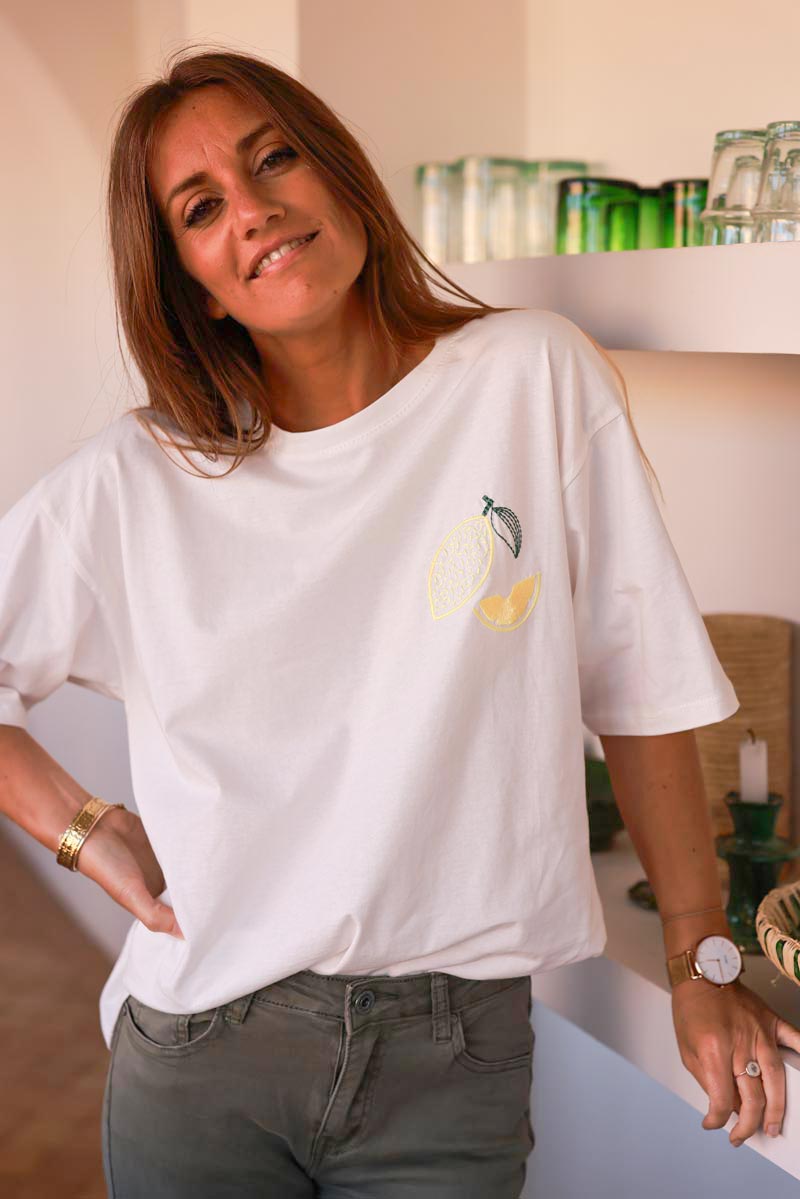 Off White Lemon Slice Embroidered Tee