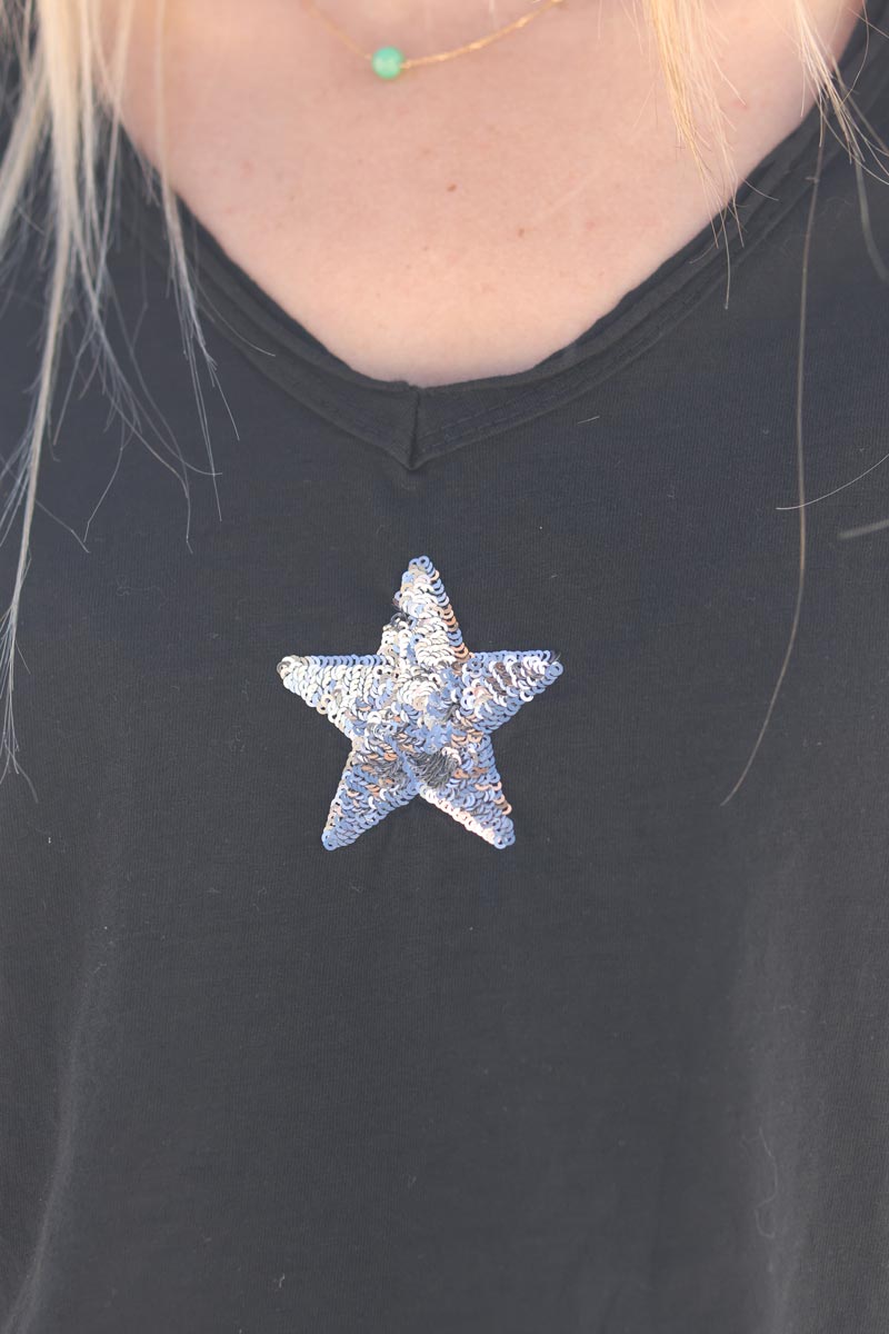 Tshirt noir coton étoile sequins