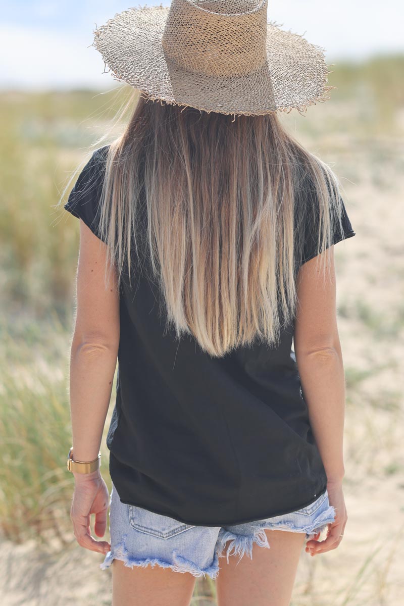 Tshirt noir coton étoile sequins