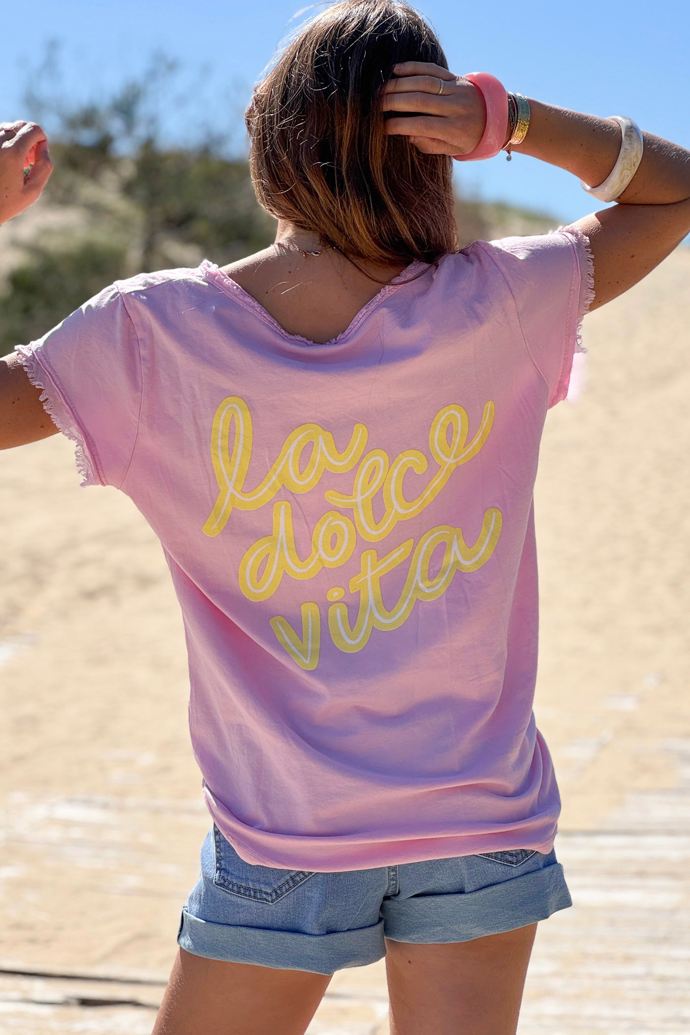 Tshirt rose Dolce Vita finitions franges
