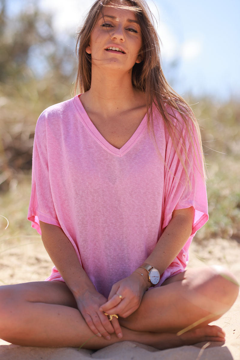 Pink Relaxed Fit Batwing Super Soft T-Shirt